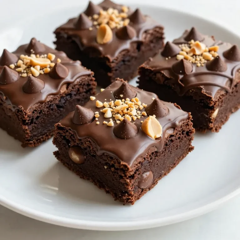To create the best Peanut Butter Cup Brownies, you’ll need the following simple ingredients: - 1 cup creamy peanut butter - 1/2 cup unsalted butter, melted - 1 cup granulated sugar - 2 large eggs - 1 teaspoon vanilla extract - 1/2 cup all-purpose flour - 1/4 cup unsweetened cocoa powder - 1/4 teaspoon salt - 1 cup chocolate chips - 1/2 cup mini peanut butter cups, halved These ingredients work together to make your brownies rich and full of flavor. The creamy peanut butter gives them a smooth texture, while the chocolate chips add extra delight. Don’t skip the mini peanut butter cups; they create a sweet surprise in every bite! Each ingredient plays a role, so be sure to measure carefully for the best results. {{ingredient_image_2}} 1. Preheat your oven to 350°F (175°C). 2. Grease a 9x9-inch baking pan or line it with parchment paper. 3. In a large bowl, mix 1 cup of creamy peanut butter with 1/2 cup of melted unsalted butter. Stir until smooth and combined. 1. Gradually add 1 cup of granulated sugar to the peanut butter mix. Blend until fully incorporated. 2. Beat in 2 large eggs, one at a time, mixing well after each. Add 1 teaspoon of vanilla extract and mix again. 1. In a separate bowl, whisk together 1/2 cup of all-purpose flour, 1/4 cup of unsweetened cocoa powder, and 1/4 teaspoon of salt. 2. Gently fold the dry mix into the wet mix until no dry spots remain. 3. Stir in 1 cup of chocolate chips until they are evenly distributed. 1. Pour half of the brownie batter into the prepared pan. Spread it evenly. 2. Place the halved mini peanut butter cups on top of the batter, spacing them out. 3. Spoon the remaining brownie batter over the mini peanut butter cups and smooth the top. 4. Bake for 25-30 minutes, checking with a toothpick for doneness. It should come out mostly clean. 5. Let the brownies cool in the pan for at least 15 minutes. Transfer them to a wire rack to cool completely before cutting. - Mix the peanut butter and melted butter well. This step helps create a smooth batter. - Always add sugar slowly. This ensures it's fully blended for a rich taste. - When adding eggs, beat each one in separately. This keeps the texture light and fluffy. - Measure the flour and cocoa powder carefully. Too much can make brownies dry. - Fold the dry mix into the wet mix gently. This keeps the brownies fudgy and soft. - Do not overbake. Check for doneness at 25 minutes. A few moist crumbs on the toothpick means they are perfect. - Cut the brownies into neat squares using a sharp knife. This makes them look nice and tidy. - Arrange the squares on a colorful platter for a festive touch. - Drizzle melted chocolate over the top. This adds a touch of elegance and extra flavor. - Sprinkle crushed peanuts on top for crunch and decoration. - Serve with a glass of cold milk or creamy vanilla ice cream. This makes for a delightful experience. Pro Tips Quality of Ingredients: Use high-quality chocolate chips and peanut butter for a richer flavor. Natural, organic peanut butter can elevate the taste significantly. Cooling Time: Allow the brownies to cool completely before cutting. This helps them set properly, making them easier to slice into clean squares. Storage Tips: Store cut brownies in an airtight container at room temperature for up to a week. For longer freshness, refrigerate them, but allow them to come to room temperature before serving. Customizable Add-ins: Feel free to experiment with additional mix-ins such as chopped nuts, caramel swirls, or even a layer of brownie batter for extra decadence. {{image_4}} You can make this recipe fit different diets. For a gluten-free version, swap all-purpose flour with a gluten-free blend. This works well and keeps the brownies tasty. Always check the labels to ensure the flour is safe for gluten-free diets. If you want a vegan adaptation, use a plant-based butter instead of the unsalted butter. Replace the eggs with flaxseed meal or applesauce. Mix one tablespoon of flaxseed meal with three tablespoons of water. Let it sit for a few minutes until it thickens. This will help bind your ingredients together just like eggs would. You can easily change the flavor of your brownies. Adding nuts like walnuts or pecans gives them a nice crunch. You could also sprinkle some sea salt on top for a sweet and salty mix. If you want to switch up the chocolate, try using dark chocolate chips instead of semi-sweet. You can also mix in white chocolate chips for a fun twist. This allows you to create your own unique version of peanut butter cup brownies. Enjoy experimenting with these variations! After you bake your peanut butter cup brownies, you might have some left. To keep them fresh and tasty, store them in the fridge. Place them in an airtight container. This helps to lock in moisture and flavor. You can also wrap them tightly in plastic wrap. If you want to freeze brownies, it's easy! First, let them cool completely. Then, cut them into squares. Wrap each square in plastic wrap, and place them in a freezer bag. Label the bag with the date. This way, you can enjoy them later. Brownies can last a week in the fridge. They may stay fresh for about three months in the freezer. Just remember to keep an eye on them. Look for signs of spoilage. If you see mold or an off smell, it’s best to toss them out. Enjoy your delicious brownies while they are still fresh! Can I use natural peanut butter? Yes, you can use natural peanut butter. It adds a nice flavor. Just make sure to stir it well, as it can be oily. How do I store brownies to keep them fresh? Store brownies in an airtight container. Keep them at room temperature for up to 3 days. For longer storage, place them in the fridge. Can I replace the eggs with a substitute? Yes, you can use applesauce or mashed bananas as a substitute. Use 1/4 cup of either per egg. This will keep them moist. What’s the best way to reheat brownies? To reheat, use a microwave. Warm them for 10-15 seconds. This keeps them soft and gooey. You can also warm them in the oven at 350°F for about 5 minutes. This blog post covered all you need for delicious brownies. You learned about key ingredients, easy steps, and helpful tips. We also explored fun variations for different diets and flavors. Plus, I shared smart storage practices to keep your brownies fresh. Take these ideas and make your next batch. With a little effort, you can enjoy treats that everyone will love. Happy baking!
