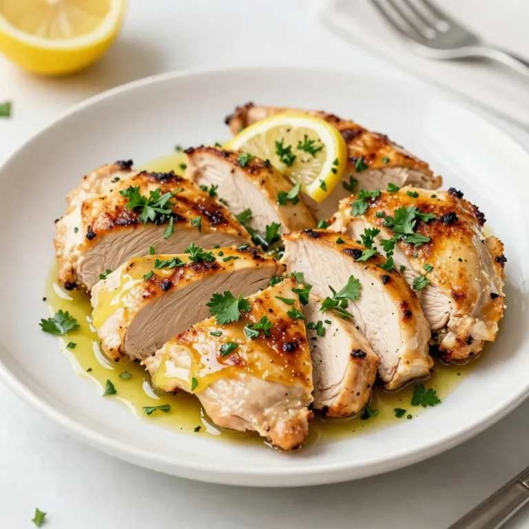 - 4 boneless, skinless chicken breasts - 1/4 cup extra virgin olive oil - Zest and juice of 2 large, juicy lemons - 4 cloves garlic, finely minced - 1 teaspoon dried oregano - 1 teaspoon dried basil - 1 teaspoon dried thyme - Salt and freshly ground black pepper, to taste - Fresh parsley, chopped, for garnish Gathering fresh ingredients is key. You want the best flavors in your dish. Start with boneless, skinless chicken breasts. Four pieces are perfect for this recipe. Use extra virgin olive oil for a rich base. Zest and juice from two large lemons add bright flavor. Garlic brings depth. I like using four cloves. Dried oregano, basil, and thyme add a nice herb mix. One teaspoon each works well. Don’t forget salt and freshly ground black pepper to taste. Finally, fresh parsley will make your dish pop with color. These ingredients come together to create a juicy and flavorful grilled chicken. The lemon and herbs will make your taste buds dance! {{ingredient_image_2}} 1. In a medium bowl, whisk together: - 1/4 cup extra virgin olive oil - Zest and juice of 2 large lemons - 4 minced garlic cloves - 1 teaspoon dried oregano - 1 teaspoon dried basil - 1 teaspoon dried thyme - Salt and freshly ground black pepper to taste This mix gives the chicken a bright, fresh flavor. 2. Ensure the chicken breasts are fully coated. Place them in a large resealable bag or a shallow dish. Pour the marinade over the chicken. Seal the bag and shake gently, or stir the chicken in the dish. This step is key for flavor absorption. 1. I recommend marinating the chicken for at least 1 hour. For the best taste, let it sit for up to 4 hours. 2. Store the chicken in the refrigerator while it marinates. This keeps it fresh and safe. 1. Preheat your grill to medium-high heat. Aim for a temperature of about 375°F to 400°F (190°C to 200°C). Clean the grill grates and lightly oil them. This helps prevent sticking. 2. Once the chicken is ready, remove it from the marinade. Let any excess drip off. Discard the remaining marinade. 3. Place the chicken on the hot grill. Cook for about 6-7 minutes on one side. Flip it over and grill for another 6-7 minutes. 4. Check the internal temperature. It should reach 165°F (75°C). The juices should run clear, showing the chicken is done. 5. After grilling, let the chicken rest for about 5 minutes. This step helps the juices stay inside the meat. 6. Slice the chicken into nice strips and arrange it on a platter. For a colorful touch, sprinkle with fresh parsley before serving. Enjoy! Resting the chicken after grilling is key. This step helps the juices stay inside. If you skip this, the chicken can dry out fast. After grilling, let the chicken rest for about 5 minutes. This makes each bite juicy and tender. To avoid dry chicken, follow a few simple tips. First, marinate the chicken well. The marinade adds moisture. Next, do not overcook the chicken. Use a meat thermometer to check the temperature. When it reaches 165°F (75°C), it is ready. Lastly, choose chicken breasts that are even in size. This ensures they cook evenly. Want to boost the flavor? Consider adding more herbs and spices. Fresh herbs like rosemary or thyme work great. You can also try smoked paprika for a hint of warmth. Adjusting the lemon intensity can make a big difference. If you love lemon, add more zest or juice. If you prefer a milder taste, reduce the lemon juice. You can even mix in a bit of honey for a sweet twist. Experiment to find your perfect balance! Pro Tips Marinate for Maximum Flavor: Allowing the chicken to marinate for longer than 1 hour, up to 4 hours, enhances the flavor infusion, making the chicken more delicious. Check the Grill Temperature: To achieve perfectly grilled chicken, ensure your grill is preheated to the correct temperature, around 375°F to 400°F, for optimal cooking. Resting is Key: After grilling, let the chicken rest for about 5 minutes. This helps the juices redistribute, resulting in a more tender and juicy bite. Presentation Matters: Slice the chicken into strips and garnish with fresh parsley and lemon wedges for an appealing presentation that enhances the dining experience. {{image_4}} Adding grilled vegetables to your lemon herb chicken makes it even better. The smoky taste of grilled veggies pairs well with the zesty chicken. You can use a mix of colorful vegetables to make your plate pop. Suggested Vegetable Pairings: - Bell peppers - Zucchini - Asparagus - Red onion - Cherry tomatoes Slice the vegetables into even pieces. Toss them in olive oil, salt, and pepper. Grill them alongside your chicken for about 5-7 minutes. This way, you get a full meal that is vibrant and tasty. If you don't have a grill, you can still enjoy this dish. Baking and using a grill pan work great too. Oven-baking Option: 1. Preheat your oven to 400°F (200°C). 2. Place the marinated chicken on a baking sheet. 3. Bake for 20-25 minutes. Check if it reaches 165°F (75°C). Using a Grill Pan: 1. Heat the grill pan on medium-high heat. 2. Add a bit of oil to prevent sticking. 3. Cook the chicken for about 6-7 minutes per side. These methods give you juicy, flavorful chicken without a grill. Enjoy experimenting! To keep your Lemon Herb Grilled Chicken fresh, store leftovers safely. - Refrigerator Storage Guidelines Place the chicken in an airtight container. This keeps it moist and tasty. You can store it for up to 3 days in the fridge. Always let the chicken cool down before sealing the container. - Freezing the Grilled Chicken If you want to keep it longer, freeze the chicken. Wrap each piece tightly in plastic wrap, then place it in a freezer bag. This helps avoid freezer burn. You can freeze it for up to 3 months. When you are ready to eat it, thaw it in the fridge overnight. Reheating your chicken can be simple and delicious. - Best Practices for Maintaining Flavor and Texture To reheat, use an oven for the best results. Preheat the oven to 350°F (175°C). Place the chicken on a baking sheet. Cover it with foil to keep it moist. Heat for about 15-20 minutes until it's warm. You can also use a microwave for quick reheating. Place the chicken on a microwave-safe plate and cover it with a damp paper towel. Heat in 30-second intervals, checking often. Enjoy your flavorful chicken just as much as the first time! You should marinate the chicken for at least 1 hour. For the best taste, let it soak for up to 4 hours. This allows the chicken to absorb the flavors from the marinade. The longer you marinate, the more intense the taste will be. You can serve this chicken with many sides. Here are some great options: - Grilled vegetables like zucchini and bell peppers - A fresh salad with mixed greens - Rice or quinoa for a filling side - Garlic bread to complement the meal These sides balance the flavors and make a complete meal. Yes, you can use other chicken cuts. Thighs and drumsticks work well, too. Just remember that cooking times may change. Thighs may take a little longer than breasts. Always check that the internal temperature hits 165°F for safety. Set your grill to medium-high heat. Aim for about 375°F to 400°F. This heat cooks the chicken evenly and gives it a nice char. A clean and oiled grill helps prevent sticking. Always monitor the temperature during cooking. This blog post showed you how to make a tasty Lemon Herb Grilled Chicken. You learned about the simple ingredients and how to prepare the marinade. We went step-by-step on marinating and grilling the chicken. I shared tips to keep it juicy and ways to add extra flavor. You also discovered fun variations and wise storage methods. With these steps, you can make a delicious meal every time. Enjoy cooking!