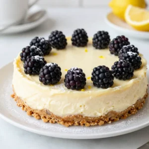 - 1 &frac12; cups graham cracker crumbs - &frac12; cup unsalted butter, melted - 2 tablespoons granulated sugar - 16 oz cream cheese, softened at room temperature - 1 cup granulated sugar - 2 large eggs, at room temperature - 1 teaspoon pure vanilla extract - Zest of 1 lemon (about 1 tablespoon) - ⅓ cup freshly squeezed lemon juice - 2 cups fresh blackberries, rinsed and dried - 1 tablespoon cornstarch In this recipe, each ingredient plays a key role. Graham cracker crumbs create a tasty crust. Melted butter helps hold the crust together. Granulated sugar sweetens both the crust and filling. Cream cheese gives the cheesecake its rich texture. Eggs add structure and creaminess. Vanilla extract boosts flavor. Lemon zest and juice add bright, fresh notes. Blackberries provide bursts of flavor and color. Cornstarch helps thicken the filling. - 2 tablespoons powdered sugar (for dusting) - Additional fresh blackberries for garnish - Homemade lemon zest syrup for serving These optional ingredients can enhance your cheesecake. Powdered sugar adds a sweet touch on top. Extra blackberries make for a lovely garnish. A drizzle of homemade lemon zest syrup gives it a gourmet flair. This dessert becomes even more special with these simple additions. {{ingredient_image_2}} 1. Preheat the oven to 325&deg;F (160&deg;C). 2. To prepare the graham cracker crust, mix 1 &frac12; cups of graham cracker crumbs, &frac12; cup of melted unsalted butter, and 2 tablespoons of granulated sugar in a bowl. Stir until it looks like wet sand. Press this mix into the bottom of a 9-inch springform pan. Bake for 10 minutes, then let it cool. 1. Make the cream cheese mixture by beating 16 oz of softened cream cheese in a large bowl. Use an electric mixer and mix until smooth, about 2-3 minutes. Gradually add in 1 cup of granulated sugar while mixing. Keep going until it&rsquo;s silky. 2. Incorporate the eggs by adding 2 large eggs one at a time. Mix on low speed just until the eggs blend in. Next, add 1 teaspoon of pure vanilla extract, the zest of 1 lemon, and ⅓ cup of freshly squeezed lemon juice. Mix until smooth. 1. Prepare the blackberries by tossing 2 cups of fresh blackberries with 1 tablespoon of cornstarch in a small bowl. Be gentle to keep the berries whole. 2. Fold the blackberries into the cheesecake filling. 3. Pour the filling onto the cooled graham cracker crust in the springform pan. Bake for 50-60 minutes. The center should jiggle a bit but be set. 4. Once baked, turn off the oven and leave the cheesecake inside with the door cracked for 1 hour. This helps prevent cracks. After an hour, let it cool at room temperature. Cover and chill in the fridge for at least 4 hours or overnight for the best taste. 5. To serve, carefully take off the sides of the springform pan. Dust the top with 2 tablespoons of powdered sugar. Add extra blackberries for a nice touch. Enjoy your cheesecake! To make the best blackberry lemon cheesecake, focus on two key areas: preventing cracks and achieving the perfect consistency. - Avoid cracks during baking: To prevent cracks, use a water bath. Place your cheesecake pan in a larger pan filled with hot water. This keeps the temperature even while baking. Also, do not overbake. The center should be slightly jiggly but set. - Ensuring the right consistency: Start with softened cream cheese. Room temperature cream cheese blends smoothly. When adding eggs, do this one at a time. Mix on low speed until just combined. Overmixing can add extra air, leading to cracks. Presentation is important when serving. Here are some great tips: - Presentation tips for serving: Use dessert plates to serve each slice. Dust the top with powdered sugar for a sweet touch. Add a few fresh blackberries beside each slice. This makes your dessert look elegant and inviting. - Ideal pairings with drinks or other desserts: Pair your cheesecake with a light drink, like iced tea or lemonade. You can also serve it with a scoop of vanilla ice cream. The creamy ice cream balances the tartness of the lemon and blackberries. Pro Tips Use Room Temperature Ingredients: Ensure that your cream cheese and eggs are at room temperature before mixing. This helps achieve a smoother, creamier filling without lumps. Do Not Overmix: When incorporating the eggs and other ingredients into the cream cheese, mix just until combined. Overmixing can lead to a dense texture and cracks in the cheesecake. Water Bath Method: For a creamier cheesecake, consider baking your cheesecake in a water bath. Wrap the springform pan in aluminum foil and place it in a larger pan filled with hot water while baking. Chill Overnight: For the best flavor and texture, refrigerate the cheesecake overnight. This allows the flavors to meld and results in a firmer, sliceable cheesecake. {{image_4}} You can switch up the blackberries for other fruits. Blueberries and raspberries work great too. They add a different taste and color to your cheesecake. You might also try adding a chocolate or caramel swirl. Just drizzle it into the filling before baking. This twist brings a fun surprise in every bite. For those who need gluten-free options, use gluten-free graham crackers for the crust. It tastes just as good! If you want a vegan cheesecake, replace the cream cheese with a vegan alternative. Cashew cream or coconut cream can work well. Just make sure to blend them until smooth. These options keep the cheesecake delicious for everyone. To keep your cheesecake fresh, store it in the fridge. Wrap it tightly in plastic wrap or place it in an airtight container. This keeps moisture out and prevents drying. Cheesecake can last up to five days in the fridge. For best results, use a springform pan or a glass container. These containers work great for cheesecakes. They help maintain the shape and texture of the dessert. You can freeze cheesecake if you want to save some for later. To freeze it, let the cheesecake cool completely. Then, wrap it in plastic wrap and aluminum foil. This prevents freezer burn. To thaw, place the cheesecake in the fridge overnight. This helps it return to its creamy texture. You can also leave it out at room temperature for about an hour before serving. Enjoy your delicious cheesecake! How do I know when cheesecake is done baking? You can tell when the cheesecake is done by looking at its center. It should be slightly jiggly but not liquid. The edges will look set, and a toothpick should come out clean if you test near the edge. Can I prepare the cheesecake ahead of time? Yes, you can make this cheesecake a day in advance. After baking, let it cool, then refrigerate. This will help the flavors develop and make it even tastier. What is the best way to soften cream cheese quickly? To soften cream cheese fast, cut it into small cubes. Place it in a bowl and microwave it for about 10 to 15 seconds. Check it often to avoid melting. How to prevent a soggy crust? To avoid a soggy crust, bake it before adding the filling. Make sure it cools completely. You can also chill it in the fridge for 30 minutes before adding the filling. This helps keep it firm. You now know how to make a tasty blackberry lemon cheesecake. We covered essential ingredients, step-by-step instructions, and extra tips. You can even try variations to suit your taste or diet. Storing leftovers properly keeps your cheesecake delicious longer. With these details, you can create a perfect dessert every time. Enjoy impressing your friends and family with your new skills!