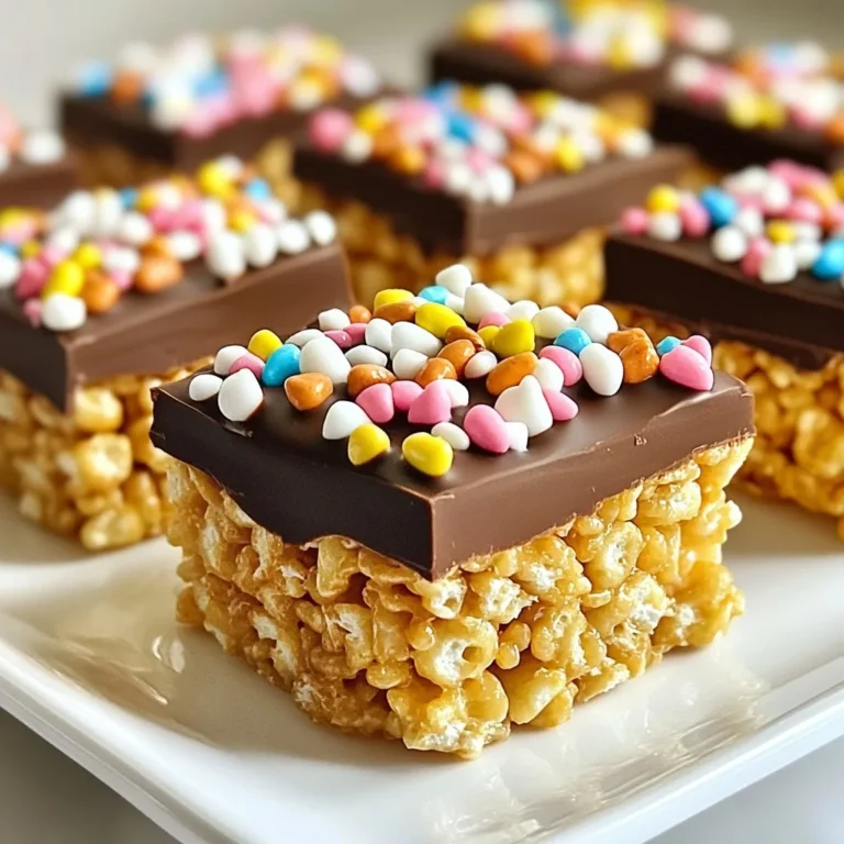 - 4 cups Rice Krispies cereal - 5 tablespoons unsalted butter - 10 oz marshmallows (mini or regular) - 1 teaspoon vanilla extract - 8 oz semi-sweet chocolate chips - 1 cup sprinkles or crushed nuts (optional for topping) - Large saucepan - Spatula - 9x13 inch baking dish - Microwave-safe bowl - Parchment paper When making chocolate covered Rice Krispie treats, you need basic ingredients. The Rice Krispies give the snack its crunch. Butter and marshmallows create a sweet, gooey mixture. The vanilla adds a lovely flavor. For the chocolate, semi-sweet chips work best. You can use sprinkles or nuts for fun toppings. Having the right tools is just as important as the ingredients. The large saucepan is perfect for melting butter and marshmallows. A spatula helps mix everything well. Use a microwave-safe bowl to melt the chocolate smoothly. The 9x13 inch baking dish sets the treats nicely. Lining it with parchment paper makes it easy to remove the treats later. With these ingredients and tools, you are ready to make a sweet delight! {{ingredient_image_2}} - Begin with low heat to melt 5 tablespoons of unsalted butter. - Add 10 oz of marshmallows and stir until smooth. Melting butter and marshmallows is the first step. Use a large saucepan and watch closely. If the heat is too high, the butter can burn. Stir as the marshmallows soften. You want a gooey mixture. - Combine melted marshmallow mixture with 4 cups of Rice Krispies. - Press mixture into a greased dish and allow to set. Next, pour the melted marshmallow mix over the Rice Krispies. Fold gently. You want every piece coated but not crushed. Once mixed, transfer it to a greased 9x13 inch baking dish. Press down firmly. Let it cool for about 30 minutes to set. - Melt 8 oz of semi-sweet chocolate chips in a microwave-safe bowl. - Dip treats in chocolate and add toppings before setting. After your treats have set, cut them into squares. Next, melt the chocolate chips in 30-second bursts. Stir in between until smooth. Dip half of each treat into the warm chocolate. Place them on parchment paper. Add sprinkles or nuts while the chocolate is warm. Let them cool completely to harden. To make great Rice Krispie treats, you need to melt butter and marshmallows slowly. Start with low heat. This helps to stop burning. Stir the butter often as it melts. Once it is melted, add the marshmallows. Stir until they become smooth and gooey. When you mix in the Rice Krispies, fold gently. This keeps the cereal from crushing. You want all the pieces to stay crispy. If you mix too hard, the treats will be tough. Melting chocolate can be simple if done right. Use a microwave-safe bowl and add your chocolate chips. Heat in 30-second bursts. Stir after each round. This helps the chocolate melt evenly and smoothly. You can use different types of chocolate. Semi-sweet chocolate gives a rich taste. If you want something sweeter, try milk chocolate. For a fun twist, use white chocolate. Each type can change the flavor of your treats. How you serve your treats can make a big difference. Use a decorative platter for a nice touch. You can also drizzle leftover chocolate over the top. This adds a fun and fancy look. Pair these treats with drinks for a tasty snack. Milk is a classic choice. You can also serve them with coffee or hot chocolate. This makes a great treat for any gathering. Pro Tips Use Fresh Ingredients: Always opt for fresh marshmallows and high-quality chocolate chips for the best flavor and texture in your treats. Customize Your Toppings: Feel free to experiment with different types of toppings like crushed cookies, mini M&Ms, or even drizzled caramel for a unique twist. Grease for Easy Removal: Lightly grease your hands or spatula when pressing the mixture into the baking dish to prevent sticking and to ensure easy removal later. Storage Tips: Store the finished treats in an airtight container at room temperature to keep them fresh and chewy for longer. {{image_4}} You can easily change the taste of your treats. Try using flavored marshmallows like strawberry or even mint. This small swap adds a fun twist. Using different cereals can also change the texture. You could use Cocoa Krispies for a chocolatey bite or Corn Pops for an extra crunch. Each option brings a new experience to your snack. Toppings can take your treats to the next level. Use colorful sprinkles for a fun look. You can also add chopped nuts for crunch. Coconut flakes add a tropical vibe. For holidays, think about using themed toppings. Red and green sprinkles for Christmas or pastel colors for Easter brighten your treats. The type of chocolate you use can change the flavor. Dark chocolate gives a rich taste, while white chocolate adds sweetness. You can also use chocolate melts or almond bark. These options melt smoothly and set well, making them easy to use for dipping. Each choice offers a unique twist on your chocolate-covered treats. To keep your Rice Krispie treats fresh, store them in an airtight container. This helps maintain their chewy texture. Place parchment paper between layers to prevent sticking. For best results, keep them at room temperature. Avoid the fridge, as cold air can make them hard. To prevent treats from becoming stale, make sure the container is sealed well. If you notice them getting dry, you can add a slice of bread inside the container. The bread keeps the treats soft and fresh. For long-term storage, you can freeze Rice Krispie treats. First, allow the treats to cool completely. Then, cut them into squares. Wrap each square tightly in plastic wrap. Place them in a freezer-safe bag or container. This keeps them fresh for up to three months. When you're ready to enjoy them, thaw the treats in the fridge overnight. For a quicker option, leave them out at room temperature for an hour. This method helps keep their texture soft and tasty. Chocolate covered Rice Krispie treats last about one week at room temperature. Store them in an airtight container to keep them fresh. If you want to enjoy them longer, you can freeze them. Just wrap each treat in plastic wrap and place them in a freezer bag. They will stay good for up to three months in the freezer. Yes, you can use gluten-free Rice Krispies. Many brands offer gluten-free options. Just check the label to ensure it's safe for your diet. This is a great way to enjoy these treats without worrying about gluten. If your chocolate seizes, don’t panic. You can fix it by adding a small amount of vegetable oil or cocoa butter. Stir it in slowly until the chocolate becomes smooth again. Make sure not to add too much liquid, as that can make it worse. Absolutely! You can use sprinkles, crushed cookies, or even shredded coconut. These options add fun textures and flavors without any nuts. Just make sure to check that they are nut-free if allergies are a concern. You learned how to make tasty chocolate-covered Rice Krispie treats. We covered all essential ingredients and kitchen tools needed. You now know how to melt the butter, mix in Rice Krispies, and coat them in chocolate. Remember, gentle folding helps keep your treats crisp. Also, feel free to get creative with flavors and toppings. Store leftovers properly for best freshness. Enjoy your treats with family and friends, and don't hesitate to try new variations. Happy cooking!