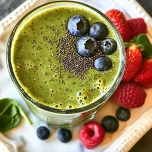 - 1 cup fresh spinach leaves, stems removed - 1 cup mixed berries (a combination of strawberries, blueberries, and raspberries) - 1 banana, preferably frozen for creaminess - 1 cup almond milk (or any milk of your choice, such as oat or soy) - 1 tablespoon honey (or substitute with maple syrup for a vegan option) - 1 tablespoon chia seeds (optional, for added texture and nutrition) - 1 teaspoon vanilla extract (optional, for an extra hint of flavor) This smoothie packs a punch with its vibrant colors and taste. Fresh spinach gives it a base full of nutrients. The mixed berries add a burst of sweetness and antioxidants. Bananas make the smoothie creamy and filling. Almond milk keeps it light and smooth. You can sweeten it up with honey or maple syrup. For a fun texture, toss in chia seeds. A bit of vanilla extract can really elevate the flavor. Each ingredient plays a key role in making this smoothie both delicious and nutritious. {{ingredient_image_2}} 1. Start by rinsing the fresh spinach leaves. Make sure to remove all dirt and grit. Pat them dry with a clean towel. 2. In your blender, add the washed spinach first. Next, toss in the mixed berries. Use ripe bananas for the best taste. If you have a frozen banana, add it straight into the mix. 3. Pour in the almond milk to create a smooth base. If you like sweeter drinks, add honey, chia seeds, and vanilla extract now. 4. Blend on high speed until you achieve a smooth and creamy texture. If the smoothie is too thick, splash in a bit more almond milk to get it just right. 5. Taste the smoothie. If you want it sweeter, mix in more honey or maple syrup to match your taste. 6. When the smoothie is perfect, pour it into a glass or jar. For a fun touch, top it with whole berries or a sprinkle of granola. Enjoy your drink right away for a tasty boost! - To get that creamy texture, always start with frozen bananas. They make a big difference! - For sweetness, remember you can adjust the honey or maple syrup to fit your taste. Start small, and add more if needed. To make the best berry spinach smoothie, focus on the texture. A smooth drink feels great and tastes better. Start by blending the spinach and berries first. This helps break them down. If you want a thicker smoothie, use more frozen banana. If it&rsquo;s too thick, add almond milk gradually until it&rsquo;s just right. Choosing ripe fruit is key for sweetness. Look for bananas with brown spots. They taste sweeter and add creaminess. For berries, pick vibrant ones. Strawberries should be red, blueberries should be plump, and raspberries should be firm. Fresh fruit makes a big difference in flavor. Serving your smoothie well can make it even more enjoyable. Pour it into a clear glass or a Mason jar to show off the color. Top it with whole berries or a sprinkle of granola. You can also add a mint leaf for a pop of green. These little touches make your drink look fancy and fun. For a unique twist, try using colorful straws. They brighten your drink and make it more fun to sip. If you want something extra, serve it with a small cookie or a slice of fruit on the side. These ideas will impress your friends and make your smoothie special. Pro Tips Freshness Counts: Using fresh spinach and ripe bananas will significantly enhance the flavor and nutritional value of your smoothie. Frozen Berries Magic: If you prefer a thicker smoothie, freeze your mixed berries beforehand. This will add a delightful chill and creamy texture. Sweetness Level: Adjust the sweetness of your smoothie with honey or maple syrup to your liking, making it a perfect treat for your taste buds. Blend to Perfection: For the smoothest texture, blend on high speed for at least 30 seconds. Add more almond milk if it's too thick for your preference. {{image_4}} You can change the greens in your smoothie. Instead of spinach, try kale or Swiss chard. Both add great nutrients and flavors. If you want a milder taste, use romaine lettuce. For fruits, mix and match. Berries work well, but you can add mango, pineapple, or peaches. Each fruit offers a unique taste and health boost. If you prefer sweeteners, try agave syrup or stevia instead of honey. Adding spices can elevate your smoothie. A pinch of cinnamon gives warmth. Ginger adds a spicy kick. Both spices have health benefits too, like aiding digestion. You can also include protein powders. They help keep you full and add extra nutrition. Choose a flavor that complements your smoothie. Vanilla or berry flavored powders are great options. These changes make your drink even more delicious and nutritious! To keep your berry spinach smoothie fresh, store it in the fridge. Use an airtight container to minimize air exposure. This method works well for short-term storage. Your smoothie will stay good for up to 24 hours. If you want to keep it longer, consider freezing. Pour your smoothie into ice cube trays or freezer bags. When you want a quick snack, just blend frozen cubes with a bit of almond milk. To keep your ingredients fresh, buy organic produce when possible. Store spinach in a damp paper towel inside a plastic bag. This helps maintain moisture without causing rot. For berries, keep them in their original container. Avoid washing them until you're ready to use them, as moisture can lead to spoilage. If you want to blend ahead of time, do so with caution. Smoothies can separate after sitting, but a quick shake or stir will fix that. To keep your smoothie fresh, blend it the night before and store it in the fridge. Just be sure to consume it within 24 hours for the best taste and nutrition. Can I make this smoothie ahead of time? Yes, you can. I recommend making it the night before. Store the smoothie in an airtight container in the fridge. Shake it well before drinking. It may separate a bit but will taste great! What are the benefits of spinach in smoothies? Spinach is packed with vitamins and minerals. It gives you iron, calcium, and vitamins A, C, and K. Adding spinach boosts nutrition without changing the taste much. It adds fiber, helping you feel full longer. How can I make this smoothie vegan? To make this smoothie vegan, simply swap honey for maple syrup. Use almond milk or any plant-based milk you like. The flavors stay delicious and you keep it completely plant-based! What other fruits pair well with spinach? Many fruits work well with spinach. Try mango for a tropical twist. Pineapple adds sweetness and tartness. You can also use peaches or apples. Each of these fruits keeps the smoothie tasty and fun! To sum up, we covered how to make a healthy, tasty smoothie. We discussed key ingredients like spinach, berries, and banana. I shared easy steps for blending, tips to get the perfect texture, and fun ways to present your drink. We explored ingredient swaps for variety and best practices for storage. Remember, smoothies are a great way to pack in nutrients. Keep experimenting with flavors to find your favorites! Now, grab your blender and enjoy a delicious smoothie boost today.