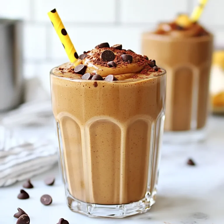 - 1 ripe banana, frozen - 1 cup unsweetened almond milk - 1 scoop chocolate protein powder - 1 tablespoon instant coffee granules - 2 tablespoons unsweetened cocoa powder - 1 tablespoon almond butter - 1 tablespoon maple syrup - 1/4 cup dark chocolate chips - Ice cubes optional To make the mocha chip protein smoothie, you need these simple ingredients. Each one plays a key role. The frozen banana gives it a smooth and creamy base. Almond milk adds a lovely, nutty flavor. Chocolate protein powder brings in protein and taste. Instant coffee granules add a nice caffeine boost. Cocoa powder enhances the chocolate flavor, making it rich. Almond butter adds creaminess and a bit more protein. Maple syrup sweetens the smoothie naturally. Dark chocolate chips provide delicious bites of chocolate. If you want a thicker texture, add ice cubes as needed. These ingredients come together for a tasty, energizing drink. {{ingredient_image_2}} - Step 1: Combine banana and liquids Start by placing the frozen banana in a high-speed blender. This will give your smoothie a creamy texture. Next, pour in one cup of unsweetened almond milk. You can also use your favorite milk. Then, add one scoop of chocolate protein powder, one tablespoon of instant coffee granules, and two tablespoons of unsweetened cocoa powder. These ingredients add rich flavor and protein. - Step 2: Blend all ingredients Blend the mix on high speed until it becomes smooth. Ensure that all the ingredients combine well. If you want a thicker smoothie, add ice cubes gradually while blending. Blend until you reach your desired thickness. - Step 3: Add chocolate chips Once the mixture is smooth, sprinkle in a quarter cup of dark chocolate chips. Pulse the blender a few times. This step helps combine the chips without fully blending them. You want those tasty bits to remain in the drink. - Step 4: Adjust sweetness and serve Taste your smoothie. If you want it sweeter, mix in more maple syrup or honey. Carefully pour your smoothie into a large glass or divide it into two smaller glasses. If you’re feeling fancy, add some extra dark chocolate chips on top. Enjoy your smooth, creamy delight! To get the right thickness for your smoothie, use a frozen banana. A frozen banana gives a nice creaminess. If you want a thicker drink, add ice cubes little by little while blending. This helps you control how thick it gets. Blending is key for a smooth texture. Always start on low speed. Then, switch to high speed for a few seconds. This helps mix everything well. Make sure your blender is high-speed for the best results. Topping your smoothie adds fun and color. Try adding extra dark chocolate chips on top. A sprinkle of cocoa powder also looks nice. For a creamy touch, add a dollop of almond butter. When serving, use a bright straw. This can make your smoothie look even more inviting. You can also divide it into two small glasses if you share it with a friend. Enjoy the beautiful presentation! Pro Tips Use a Ripe Banana: A ripe, frozen banana adds natural sweetness and creaminess to your smoothie, making it more enjoyable without extra sugar. Experiment with Milk: Try different types of milk, like oat or coconut milk, to find the flavor that best complements your mocha chip smoothie. Chill Your Ingredients: For an extra cold and refreshing smoothie, chill your almond milk and other ingredients in advance. Customize Your Toppings: Feel free to add toppings like whipped cream, nuts, or fresh fruits for added texture and flavor. {{image_4}} For a fun twist, you can make a peanut butter mocha chip smoothie. Just swap the almond butter for peanut butter. This change adds a nutty taste that pairs well with chocolate. You can also mix in fruits like strawberries or spinach. Strawberries add sweetness, while spinach boosts nutrition without changing flavor much. If you want low-carb options, try using unsweetened almond milk and skip the maple syrup. You can add a sugar-free sweetener instead. For dairy-free and vegan choices, stick with almond milk and a plant-based protein powder. This keeps your smoothie creamy and delicious while meeting dietary needs. To keep your mocha chip protein smoothie fresh, store it in the fridge. Use a sealed jar or container. Try to drink it within 24 hours for the best taste. Smoothies can separate after sitting. Just shake or stir before drinking. If you want to save it longer, freezing is a great option. Pour the smoothie into an ice cube tray or a freezer-safe bag. This way, you can blend it later for an instant treat. Just remember, smoothies may lose some creaminess when thawed. If you made too much smoothie, don't worry! You can use it in tasty ways. Pour it into a bowl and add granola for a breakfast parfait. You can also mix it into oatmeal for a chocolatey twist. It works well as a base for a smoothie bowl too. Just top it with fruits, nuts, or more chocolate chips. Enjoy your delicious creation in new ways! I recommend using chocolate protein powder. It blends best with the mocha flavors. You can also try plant-based protein for a vegan option. Yes, you can use any milk you like. Almond milk works well, but oat or soy milk can be great too. Just pick a milk that fits your taste. To make it vegan, use plant-based protein powder and maple syrup. Almond butter is already vegan, so you’re good there! Sure! You can use peanut butter for a different taste. Sunflower seed butter is also a great option if you want a nut-free choice. This blog post covered how to make a delicious smoothie. You learned about simple ingredients, step-by-step instructions, and helpful tips. I shared ways to customize your drink and how to store leftovers. Smoothies can be easy, tasty, and healthy. Now, you can enjoy making your own at home. Experiment with flavors and enjoy the process!