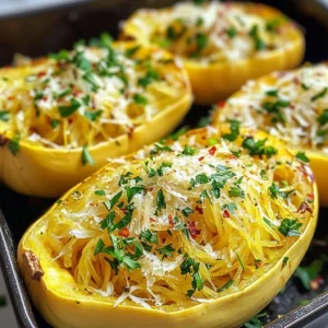 - 1 medium spaghetti squash - 4 cloves garlic, minced - 1/4 cup extra virgin olive oil - 1 teaspoon sea salt - 1/2 teaspoon freshly ground black pepper - 1/2 teaspoon crushed red pepper flakes (optional) - 1/2 cup freshly grated Parmesan cheese - 2 tablespoons fresh parsley, finely chopped To make roasted garlic Parmesan spaghetti squash, gather your ingredients. Start with one medium spaghetti squash. This squash is key to our dish. You will also need four cloves of minced garlic. The garlic brings a rich flavor. Next, get 1/4 cup of extra virgin olive oil. This oil helps roast the squash evenly. Add one teaspoon of sea salt for seasoning. The salt enhances all the flavors. You will also use 1/2 teaspoon of freshly ground black pepper. It adds a nice warmth to the dish. If you like spice, include 1/2 teaspoon of crushed red pepper flakes. This step is optional but tasty. For the final touch, have 1/2 cup of freshly grated Parmesan cheese ready. This cheese melts beautifully into the squash. Lastly, chop two tablespoons of fresh parsley. This herb adds a pop of color to your dish. With all these ingredients, you are set to create a delightful meal. Enjoy the process&mdash;it&rsquo;s all about the experience! {{ingredient_image_2}} - Preheat the oven to 400&deg;F (200&deg;C). - Slice the spaghetti squash in half and remove seeds. - Mix garlic, olive oil, salt, pepper, and red pepper flakes in a bowl. To start, you want a hot oven for roasting. This helps the squash cook evenly. Slice your squash carefully. A sharp knife makes this easy. Remove all the seeds and stringy bits. You want clean halves to work with. In a bowl, mix your olive oil, minced garlic, salt, pepper, and red pepper flakes. This mixture adds flavor to your dish. - Brush the garlic olive oil mixture on squash halves. - Place halves cut side down on a parchment-lined baking sheet. - Roast for 40-45 minutes until tender. Now it's time for roasting. Brush the garlic mixture generously inside each squash half. This coats them well for great taste. Place the halves cut side down on a baking sheet lined with parchment. This prevents sticking. Roast them for 40-45 minutes. Check if they are tender. You should be able to scrape the insides easily with a fork. - Scrape the flesh into spaghetti strands. - Toss with Parmesan cheese and adjust seasoning. - Serve warm garnished with fresh parsley. Once roasted, let the squash cool for a bit. Using a fork, scrape the flesh to make spaghetti-like strands. Transfer these strands to a bowl. While still warm, add the grated Parmesan cheese. Toss everything together. The warmth melts the cheese, creating a nice mix. Taste it and adjust seasoning if you need to. Serve warm, garnished with fresh parsley for a pop of color. - Use a sharp knife to cut the squash safely. A dull knife can slip and cause cuts. - Ensure even roasting by positioning squash correctly. Place the cut side down on the baking sheet. This helps it cook evenly. - Add additional herbs such as thyme or rosemary. These herbs give a fresh taste to your dish. - Experiment with different cheese options like feta or mozzarella. Each cheese brings its own unique flavor. - Serve directly in squash shells for a rustic look. This adds charm to your meal. - Garnish with extra Parmesan and parsley for color. A pop of green makes the dish more appealing. Pro Tips Choose the Right Squash: Look for a spaghetti squash that feels heavy for its size and has a firm, unblemished skin. This indicates freshness and better texture after roasting. Optimal Roasting: Always place the squash cut side down while roasting. This technique helps to caramelize the sugars in the squash and adds depth to the flavor. Cheese Melting Tip: For a creamier texture, add the Parmesan cheese while the spaghetti squash strands are still warm. This allows the cheese to melt beautifully, enhancing the dish's richness. Garnishing for Presentation: To elevate the dish, serve it in the squash shells and top with extra grated Parmesan and fresh parsley. This not only adds visual appeal but also boosts flavor. {{image_4}} You can make this dish more filling by adding protein. Grilled chicken or shrimp works great. Just cook them separately, then mix them in with the squash and cheese. This makes a complete meal that is tasty and satisfying. If you want a veggie boost, add saut&eacute;ed mushrooms or spinach. These ingredients add flavor and nutrition. Chopped bell peppers and zucchini also work well. They add color and crunch to your dish. To change the taste, try different flavor profiles. For a zesty twist, make a lemon garlic version. Just add lemon juice and zest to the garlic mix. For something unique, go for a pesto-inspired twist. Use store-bought or homemade pesto instead of the garlic mixture. This gives your squash a fresh and herby taste. After enjoying your roasted garlic Parmesan spaghetti squash, store any leftovers in an airtight container. It will stay fresh in the fridge for up to 3 days. Just make sure the container is sealed tight to keep the flavors locked in. If you want to save the spaghetti squash for later, you can freeze the strands. First, let them cool completely. Then, place the strands in a freezer-safe bag or container. Press out as much air as you can. The squash will stay good for up to 3 months, ready for your next meal! For the best taste, reheat the spaghetti squash in the oven or on a stovetop pan. Heat at a low temperature to warm it up gently. This keeps the squash strands from becoming mushy. Stir occasionally to ensure even heating. Enjoy your delicious dish just like it was fresh! You can tell spaghetti squash is done when its flesh is tender. A fork should easily scrape the strands. The squash typically roasts for 40-45 minutes at 400&deg;F (200&deg;C). Keep an eye on it as it cooks. If the skin feels soft when pressed, it's ready. Yes, you can eat spaghetti squash cold. It makes a great addition to salads. Just let it cool down after roasting. You can mix it with your favorite dressings for a tasty dish. Some people enjoy it cold, while others prefer it warm. To cut spaghetti squash easily, use a sharp knife. First, place the squash on a sturdy surface. Cut it in half lengthwise. If it&rsquo;s tough to cut, microwave it for a few minutes to soften it. Remove the seeds and stringy bits with a spoon. Roasted garlic Parmesan spaghetti squash pairs well with many dishes. You can serve it with grilled chicken or shrimp for protein. A fresh salad adds a nice crunch. For a vegetarian option, try saut&eacute;ed vegetables or a creamy sauce. Enjoy your meal! This blog post shared a simple recipe for roasted garlic Parmesan spaghetti squash. We covered the ingredients needed and the step-by-step instructions for preparation, roasting, and serving. I also provided tips on enhancing flavor, variations to try, and storage information. In conclusion, spaghetti squash offers a tasty and healthy dish that anyone can make. With some simple changes, you can create a meal that suits your taste. Enjoy making it and experimenting with different flavors!