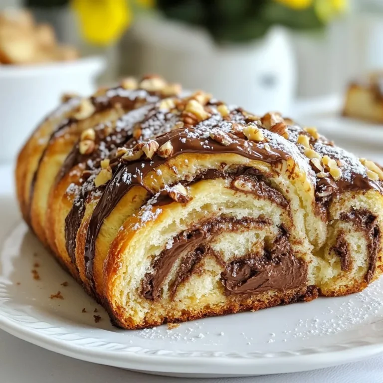 To make Chocolate Hazelnut Babka, you need: - 4 cups all-purpose flour - 2 teaspoons instant yeast - 1/2 cup granulated sugar - 1 teaspoon salt - 1 cup warm milk (about 110°F) - 1 large egg - 1/2 cup unsalted butter, softened - 1 cup chocolate hazelnut spread (like Nutella) - 1/2 cup finely chopped hazelnuts - 1 teaspoon pure vanilla extract - 1 egg (for egg wash) - Optional: powdered sugar for dusting If you’re missing an ingredient, here are some easy swaps: - For all-purpose flour, use bread flour for a chewier texture. - Instead of instant yeast, you can use active dry yeast. Just proof it in warm milk first. - Substitute almond milk for dairy milk if you want a dairy-free option. - You can replace unsalted butter with coconut oil for a dairy-free alternative. When picking your ingredients, focus on quality: - Use fresh yeast. Check the expiration date. Fresh yeast rises better. - Choose a good chocolate hazelnut spread. The flavor makes a big difference. - Grab unsalted butter. It gives you better control over the sweetness. - Select high-quality vanilla extract. This will enhance the overall taste. These choices set you up for a delicious babka! {{ingredient_image_2}} Start by mixing warm milk, yeast, and sugar in a large bowl. Stir gently, then let it sit for five minutes. This helps the yeast become active. You will see bubbles forming, which means it's ready to use. Next, in another bowl, whisk together flour, salt, and the rest of the sugar. Make a well in the center. Pour in the frothy yeast mix, an egg, and vanilla extract. Mix this with a wooden spoon or dough hook until it forms a shaggy dough. Now, add the softened butter bit by bit. Knead the dough with your hands or a stand mixer for eight to ten minutes. It should become smooth and a bit sticky. Shape it into a ball and place it in a greased bowl. Cover it and let it rise in a warm place until it doubles in size. This takes about one to two hours. After the dough rises, punch it down gently to release air. On a floured surface, roll it into a rectangle, about 12 by 18 inches. Spread a generous layer of chocolate hazelnut spread on the dough. Leave a one-inch border around the edges. Next, sprinkle the finely chopped hazelnuts on top of the spread. This adds a nice crunch. Now you are ready to roll it up. Starting from one long side, roll the dough tightly away from you to form a log. Pinch the edges to seal it well. With a sharp knife, slice the log lengthwise down the middle. This will show the lovely layers. Twist both halves together, making a lovely spiral shape. Place the twisted babka in a greased loaf pan. Cover it with a towel and let it rise again for about 30 to 45 minutes. While it rises, preheat your oven to 350°F. Once it has puffed up, brush the top with a beaten egg for a shiny finish. Bake for 30 to 35 minutes until it turns a deep golden brown. Let it cool in the pan for 10 minutes before moving it to a wire rack. If you like, dust it with powdered sugar before serving. Enjoy this sweet treat! Baking can be tricky. Here are key mistakes to avoid: - Not measuring ingredients: Use a scale for precision. - Skipping the yeast proofing: Always let the yeast bloom. - Overworking the dough: Knead until smooth, not too long. - Not preheating the oven: Preheat to ensure even baking. - Opening the oven door too soon: Resist the urge during baking. A golden crust makes your babka look and taste great. Here are tips: - Use an egg wash: Brush the babka with beaten egg before baking. - Bake at the right temperature: Set your oven to 350°F (175°C). - Check for doneness: Look for a deep golden brown color. - Rotate the pan: Halfway through baking, turn the pan for even heat. Using the right tools can make your baking easier. Here’s what you need: - Mixing bowls: Have a few in different sizes. - Measuring cups and spoons: Essential for accuracy. - Dough hook: If using a stand mixer, this helps with kneading. - Rolling pin: For rolling out the dough. - Sharp knife: Perfect for slicing the dough. - Loaf pan: A 9x5-inch pan works best for shaping. - Wire rack: Great for cooling the babka after baking. These tips and tools will help you make a fantastic Chocolate Hazelnut Babka that everyone will love! Pro Tips Proof Your Yeast: Always ensure your yeast is fresh by checking its expiry date. If it doesn't foam after 5 minutes in warm milk, it may be inactive, and you should start over. Chill the Dough: If the dough is too sticky to handle, refrigerate it for 30 minutes. Chilled dough is easier to roll out and shape. Layer Generously: Don’t skimp on the chocolate hazelnut spread! A generous layer will ensure each slice is rich and delicious. Check for Doneness: When baking, use a toothpick to check the center. If it comes out clean, the babka is ready. Keep an eye on baking time to avoid over-baking. {{image_4}} You can change the flavors of your babka for the seasons. For fall, try pumpkin spice. Mix pumpkin puree with cinnamon, nutmeg, and sugar. Spread this mix instead of chocolate hazelnut spread. For summer, use raspberry jam. It adds a bright, fruity taste. Just remember to leave a border when you spread it. You can switch up the nuts or chocolate for fun. Use almond butter instead of chocolate hazelnut spread. Pair it with chopped almonds for a nice crunch. You can also try peanut butter and peanuts. This gives a unique twist on the classic babka. Just make sure you keep the same amounts. If you need a gluten-free option, it's easy. Use a gluten-free flour blend in place of all-purpose flour. Look for a blend with xanthan gum for the best texture. The taste will be just as good as the original. Follow the same steps in the recipe, and you’ll have a delicious gluten-free babka. To keep leftover babka fresh, wrap it well. Use plastic wrap or foil. Store it at room temperature for up to three days. If your kitchen is warm, place it in the fridge. This helps keep it tasty longer. Just remember, it may dry out a bit in the fridge. You can freeze babka for later enjoyment. First, let it cool completely. Then wrap it tightly in plastic wrap. Next, place it in a freezer bag. Label the bag with the date. It will be good for up to three months. When ready to eat, thaw it overnight in the fridge. To reheat babka, preheat your oven to 350°F. Remove the wrapping and place it on a baking sheet. Heat for about 10-15 minutes. This warms it through and makes the crust nice again. If you want to use a microwave, heat it for 15-20 seconds. Keep an eye on it to avoid making it tough. Enjoy your warm, gooey treat! The best way to serve Chocolate Hazelnut Babka is warm. Slice it to show off the layers. You can dust it with powdered sugar for a nice touch. Pair it with coffee or tea for a delightful treat. Friends and family will love it! Chocolate Hazelnut Babka stays fresh for about 3 to 4 days at room temperature. Keep it in a sealed container or wrap it tightly to keep it soft. If you want it to last longer, consider freezing it. Yes, you can make this recipe ahead of time. Prepare the dough and let it rise. After shaping, you can freeze it before the second rise. When ready to bake, let it thaw and rise. This makes it easy to enjoy freshly baked babka anytime! You learned how to make a delicious Chocolate Hazelnut Babka. We covered key ingredients and tips to choose the best ones. Step-by-step instructions helped guide your baking process, while helpful tips showed how to avoid common mistakes. We explored fun variations to try and ways to store and reheat your babka. Now, you’re ready to impress with this sweet treat. Enjoy your baking journey!